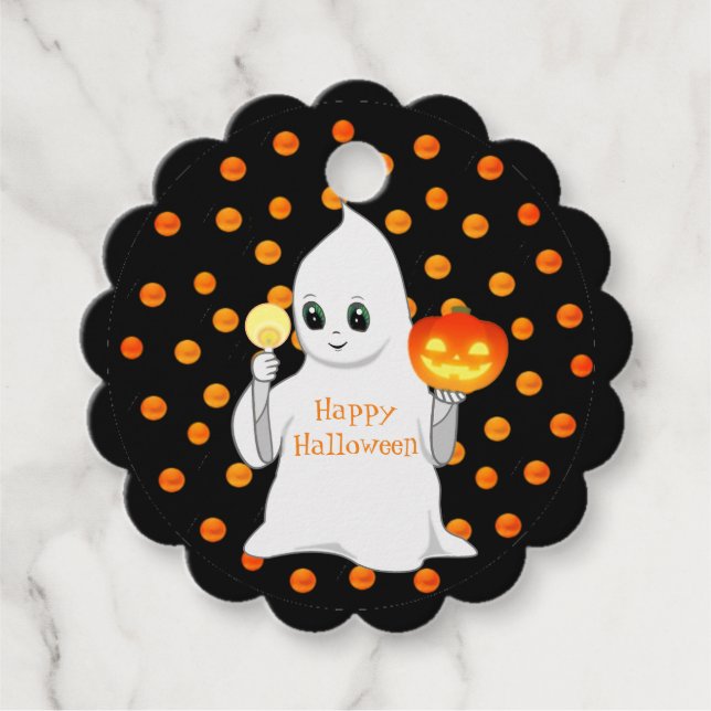 Halloween-Geist und Kürbis Geschenkanhänger (Vorderseite)
