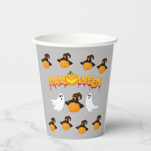 Halloween: Geist und Kürbis Pappbecher (Vorderseite)