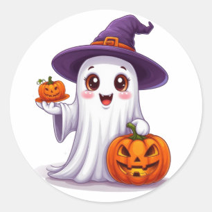 Halloween-Geist und Kürbisse Saisonale Dekoration Runder Aufkleber
