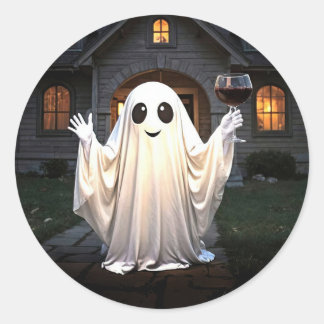 Halloween-Geist und Wein Runder Aufkleber