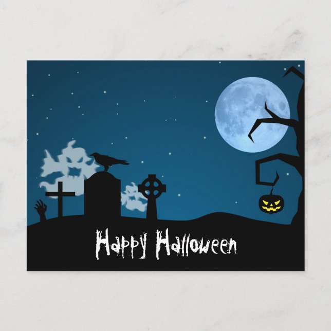 Halloween-Geister auf dem Friedhof Postkarte (Vorderseite)