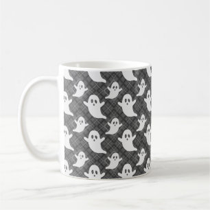 Halloween-Geister auf schwarzem Karo Kaffeetasse