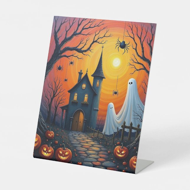 Halloween-Geister bewachen das Schloss Sockelschild (Vorderseite)