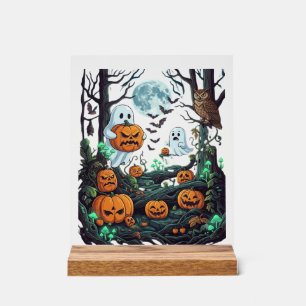 Halloween-Geister Gruselige Kürbisse Eule Vollmond Acrylschild