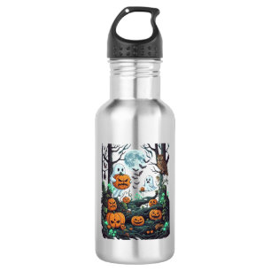 Halloween-Geister Gruselige Kürbisse Eule Vollmond Edelstahlflasche