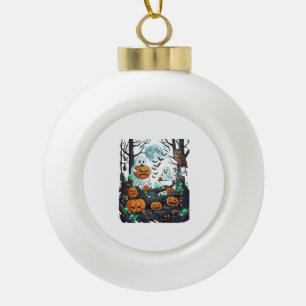 Halloween-Geister Gruselige Kürbisse Eule Vollmond Keramik Kugel-Ornament