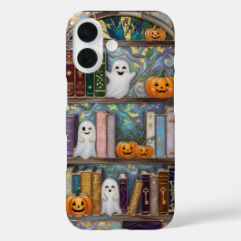 Halloween-Geister-Handyhülle Kürbis Bücherregal Sü iPhone 16 Hülle
