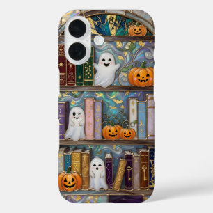 Halloween-Geister-Handyhülle Kürbis Bücherregal Sü iPhone 16 Hülle