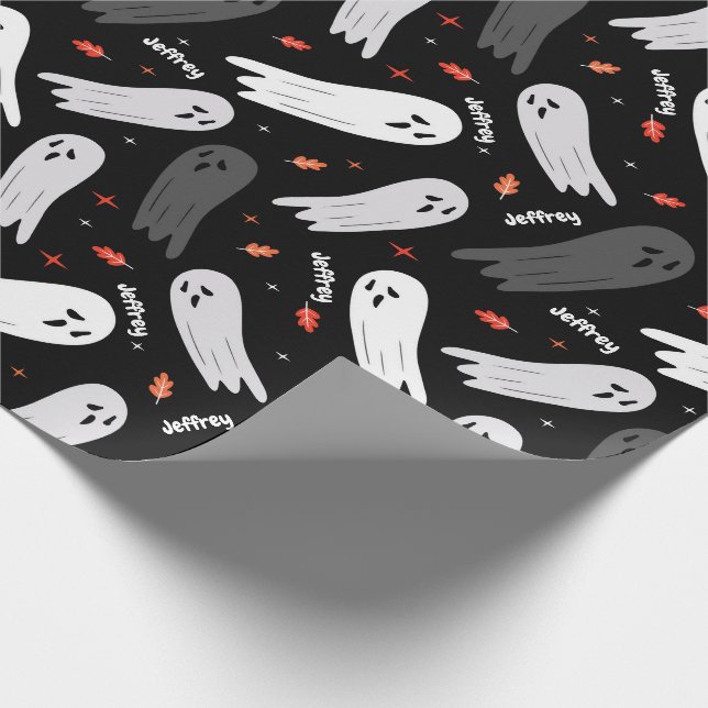 Halloween-Geister hinzufügen Name anpassen Geschenkpapier (Ecke)