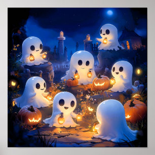 Halloween-Geister Kürbislaternen Gruselige Nacht Poster