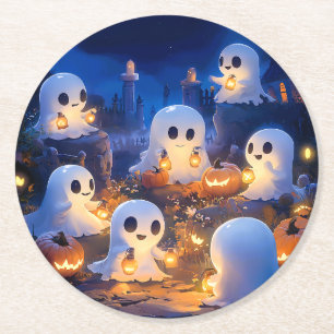 Halloween-Geister Kürbislaternen Gruselige Nacht Runder Pappuntersetzer