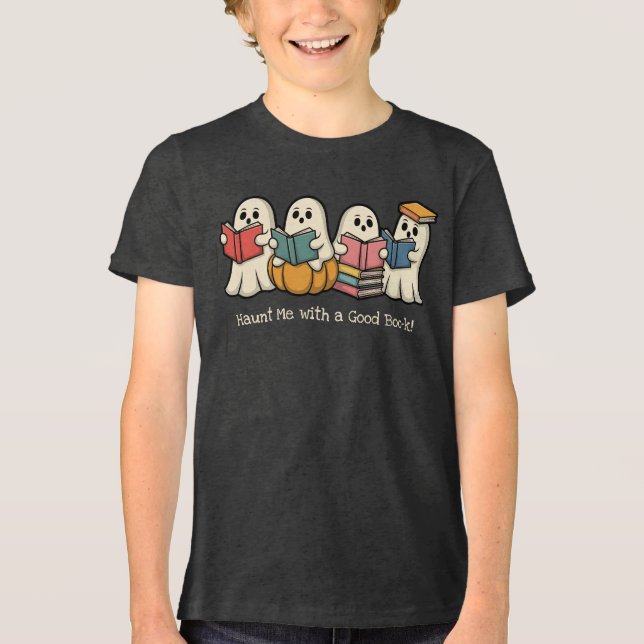 Halloween-Geister lesen Bücher mit benutzerdefinie Tri-Blend Shirt (Vorderseite)