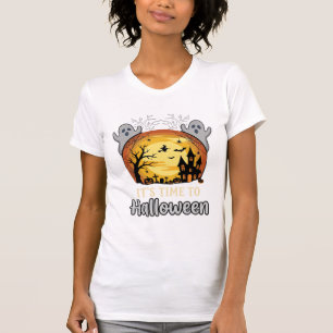 Halloween Geister Mond Gräber und Friedhof Vektor T-Shirt