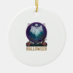 Halloween-Geister-Sonnenbrille Lila Mond Friedhof_ Keramik Ornament