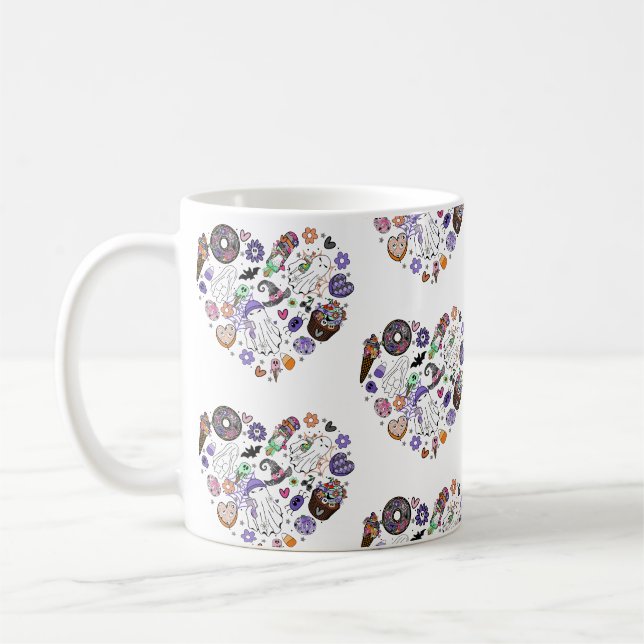 Halloween-Geister und Kürbisketten-Herzform Kaffeetasse (Links)