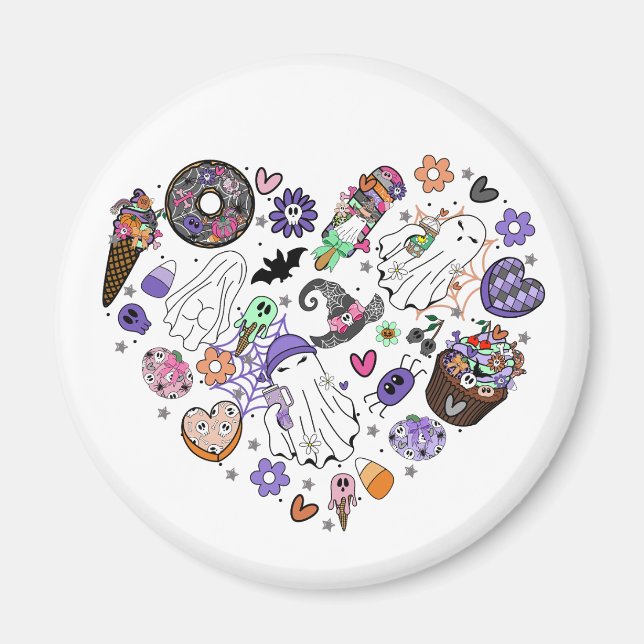 Halloween-Geister und Kürbisketten-Herzform Magnet (Vorne)