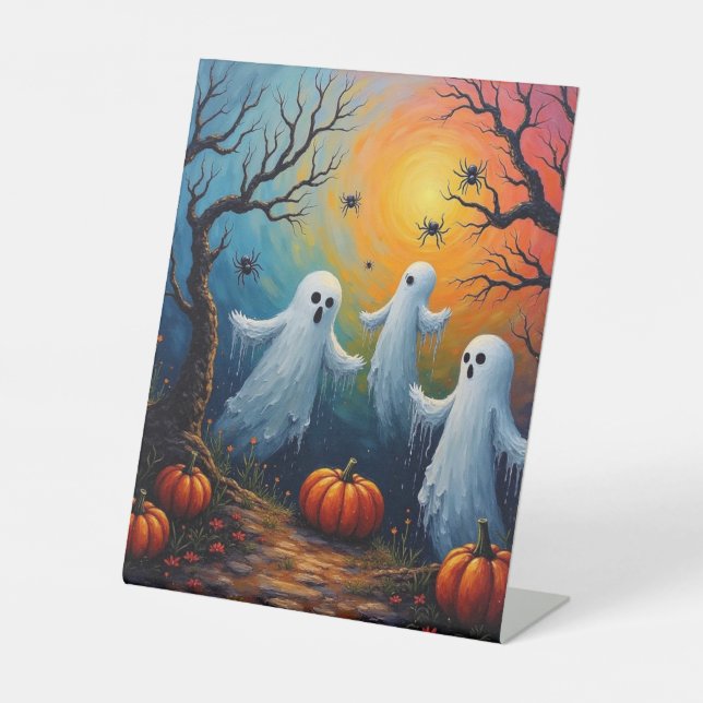 Halloween-Geister und Spinnen Sockelschild (Vorderseite)