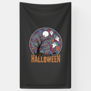 Halloween Geisterbaum Geister und schwarze Katze Banner