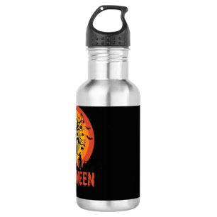 Halloween-Geisterbaum-Hexe und schwarze Katzen Edelstahlflasche