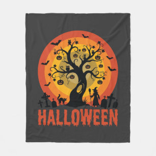Halloween Geisterbaum Hexe und schwarze Katzen Fleecedecke