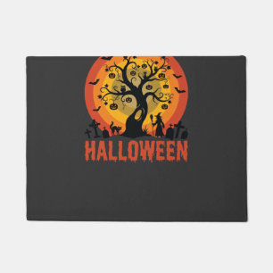 Halloween Geisterbaum Hexe und schwarze Katzen Fußmatte