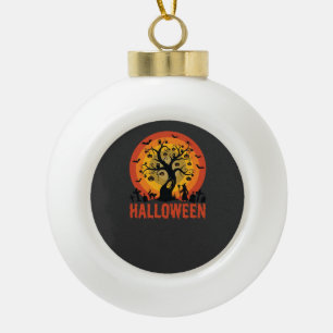 Halloween-Geisterbaum-Hexe und schwarze Katzen Keramik Kugel-Ornament