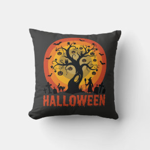 Halloween Geisterbaum Hexe und schwarze Katzen Kissen