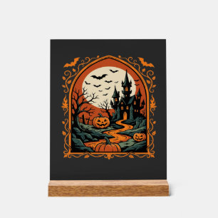 Halloween Geisterburg Kürbismond Vektorgrafik Acrylschild