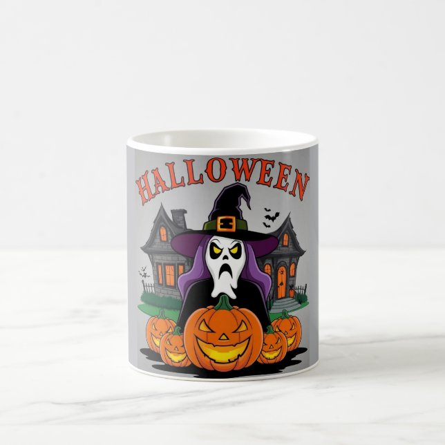 Halloween-Geisterhaus, Kürbisse, Hexen, Fledermäus Kaffeetasse (Mittel)