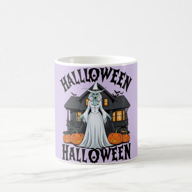 Halloween-Geisterhaus, Kürbisse, Hexen, Fledermäus Kaffeetasse (Mittel)