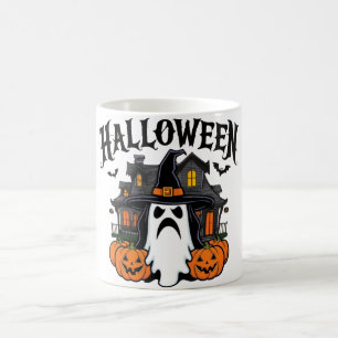 Halloween-Geisterhaus, Kürbisse, Hexen, Fledermäus Kaffeetasse