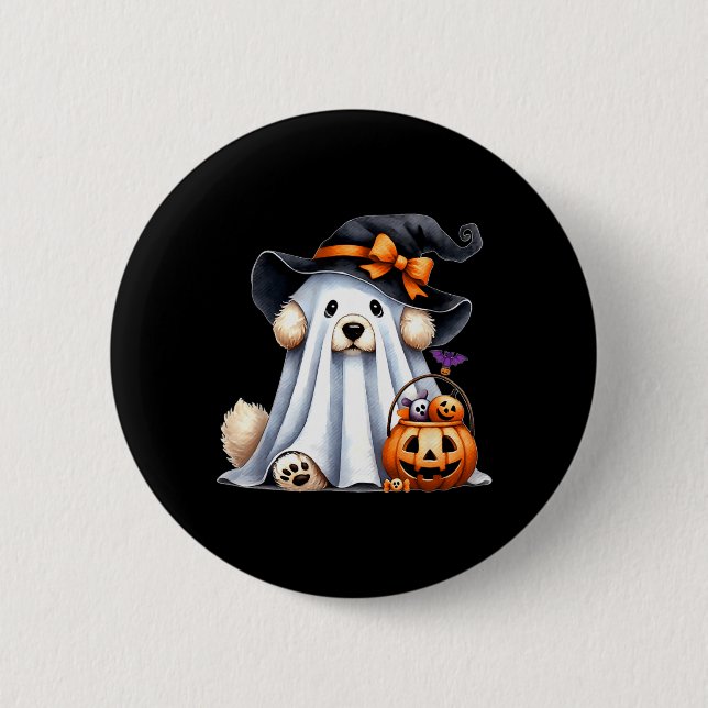 Halloween-Geisterhund Button (Vorderseite)
