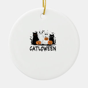 Halloween-Geisterkatze Catloween Lustige schwarze Keramik Ornament