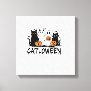 Halloween-Geisterkatze Catloween Lustige schwarze Leinwanddruck