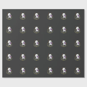 Halloween-Geisterkatze liest Buch Florales Design_ Geschenkpapier