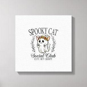 Halloween-Geisterkatze Sozialclub Retro Gruselig S Leinwanddruck
