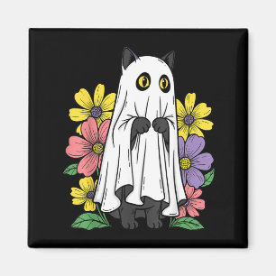 Halloween-Geisterkatze Süße Schwarze Katze Blumen Magnet