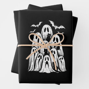 Halloween-Geisterkatzenliebhaber Herbst Gruselige  Geschenkpapier Set
