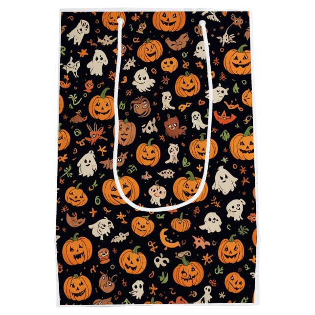 Halloween-gemustert Mittlere Geschenktüte (Rückseite)
