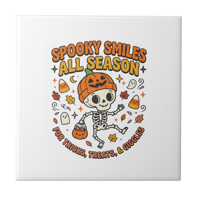 Halloween-Gemütlichkeits-Skelett-Feier Fliese (Vorderseite)