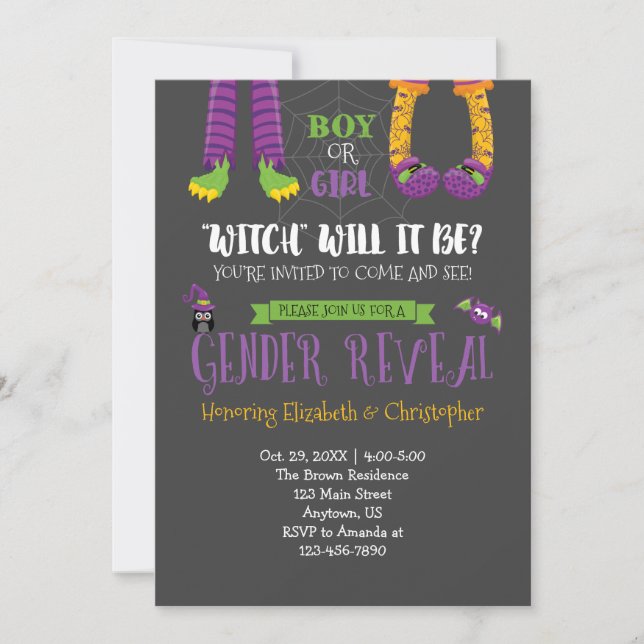 Halloween Gender Reveal Baby Shower Einladung (Vorderseite)