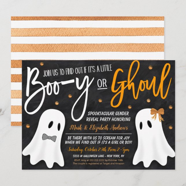 Halloween Gender Reveal Ghost Einladung (Vorne/Hinten)