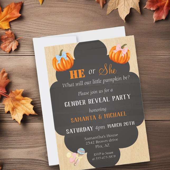 Halloween Gender Reveal Party Pumpkin Erntedank Einladung (Von Creator hochgeladen)