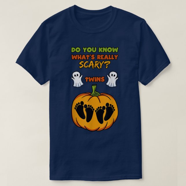 Halloween Gender Reveal Twins Baby Shower Party T-Shirt (Design vorne)