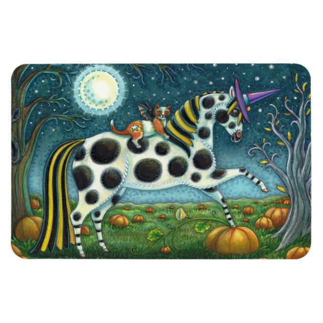HALLOWEEN GEPUNKTETE PONY & BAT CAT Fantasy Horse Magnet (Horizontal)