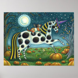HALLOWEEN GEPUNKTETE PONY & BAT CAT Fantasy Horse Poster