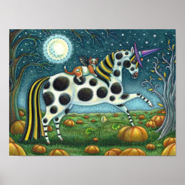 HALLOWEEN GEPUNKTETE PONY & BAT CAT Fantasy Horse Poster (Vorne)