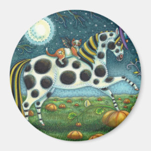 HALLOWEEN GEPUNKTETER PONY & BAT CAT Whimsical Hor Magnet