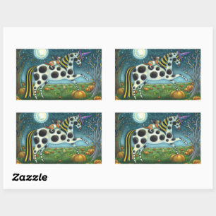 HALLOWEEN GEPUNKTETER PONY & BAT CAT Whimsical Hor Rechteckiger Aufkleber