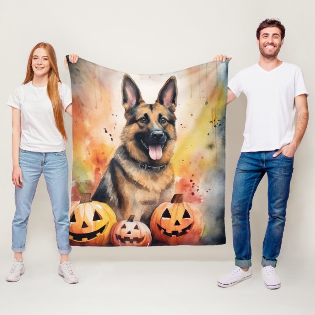 Halloween German Shepherd with Pumpkins Beängstige Fleecedecke (Beispiel)